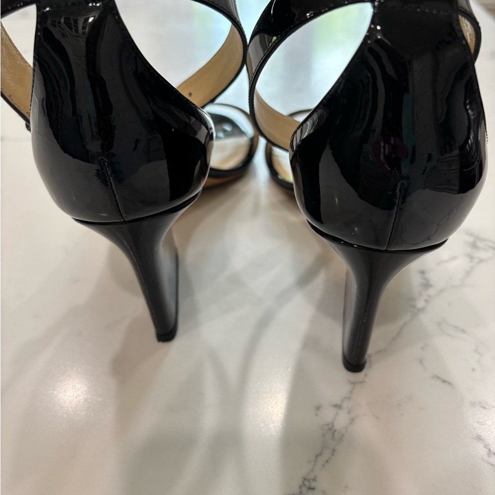 Jimmy Choo Black Patent Leather Open-Toe Ankle-Strap Heels - Picture 4 of 4
